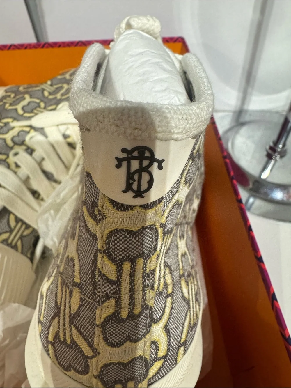 Tory Burch Gray and Cream Patterned High-Top Sneakers